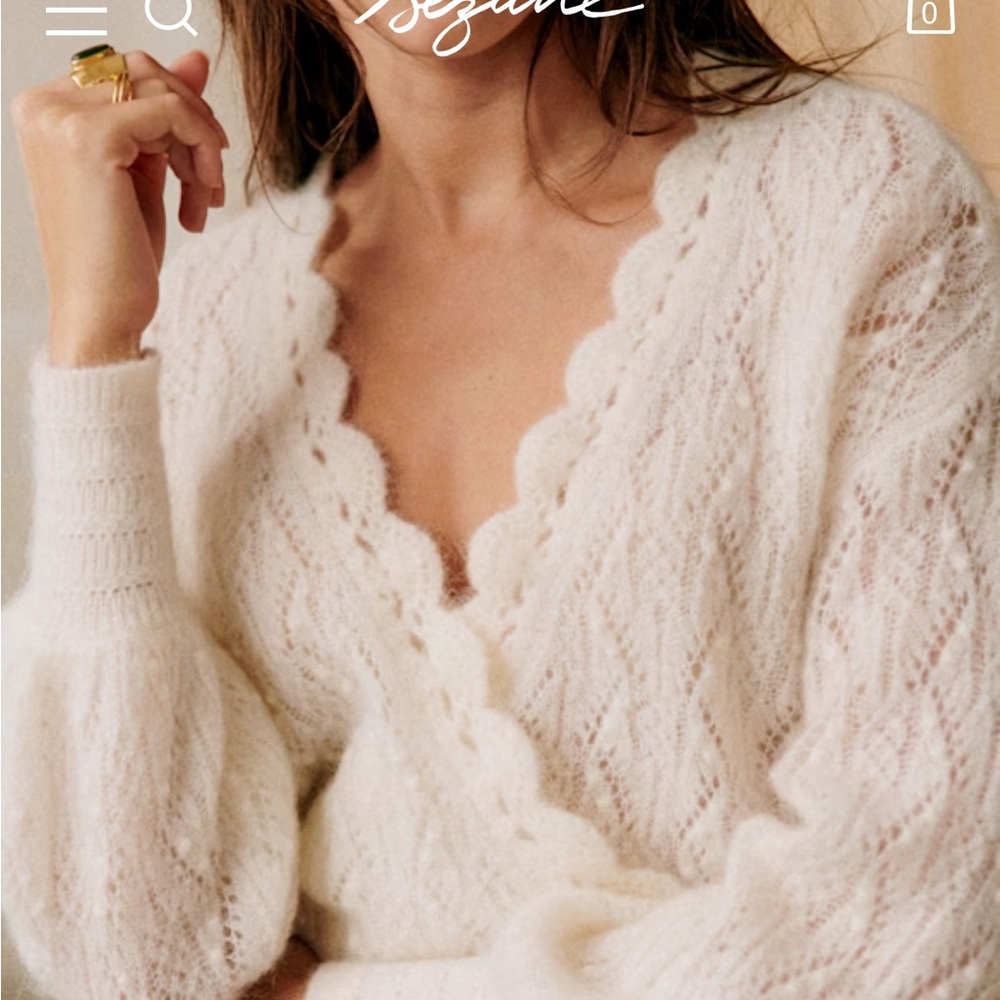 Sezane Cream Lace-Trimmed Cardigan